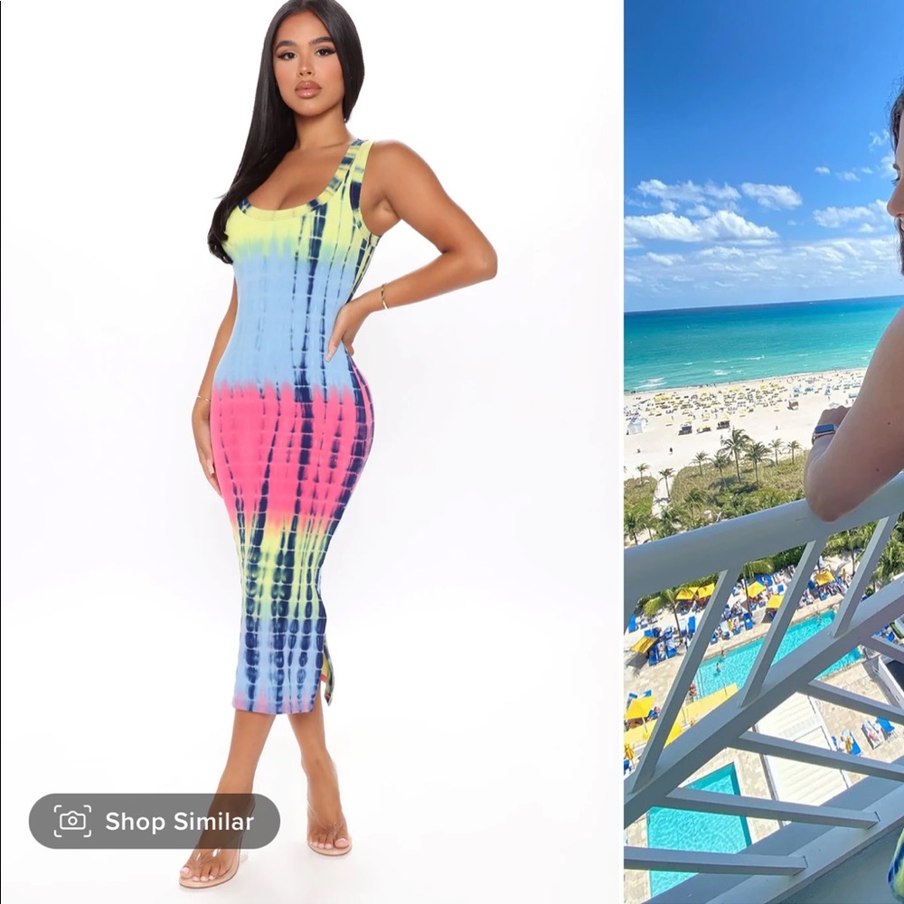 Fashion Nova Mixed Ties Midi Dress - Fuchsia, Tie Dye